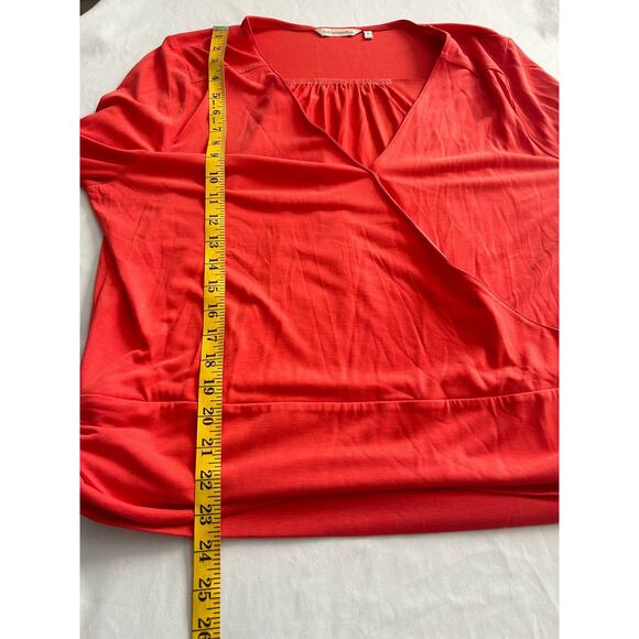 Soft Surroundings Draped Front V-Neck Blouse Womens Size XL Orange Bell Sleeve - Picture 7 of 8